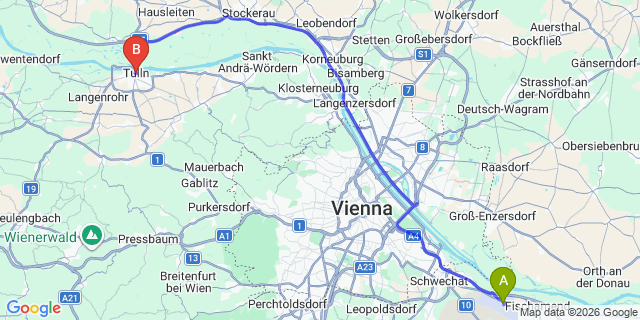 Map: Vienna Airport (VIE) to Tulln An der Donau
