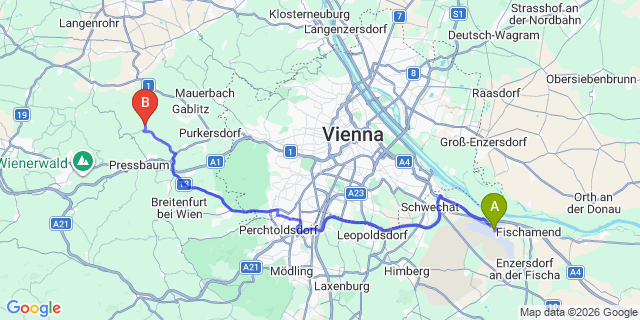 Map: Vienna Airport (VIE) to Tullnerbach