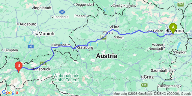 Map: Vienna Airport (VIE) to Tumpen