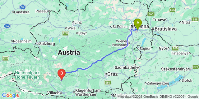Map: Vienna Airport (VIE) to Turrach