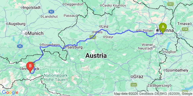 Map: Vienna Airport (VIE) to Tux
