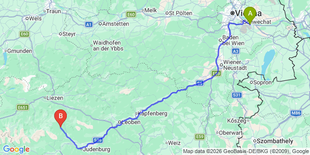 Map: Vienna Airport (VIE) to Überlstein