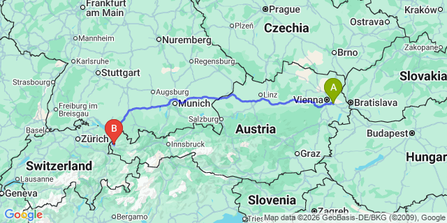 Map: Vienna Airport (VIE) to Übersaxen