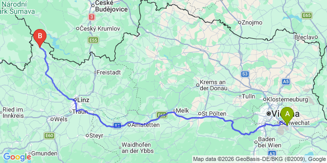 Map: Vienna Airport (VIE) to Ulrichsberg