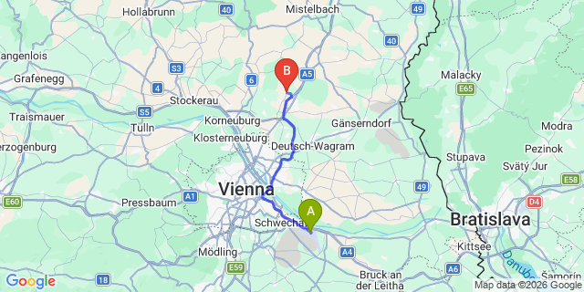 Map: Vienna Airport (VIE) to Ulrichskirchen-Schleinbach