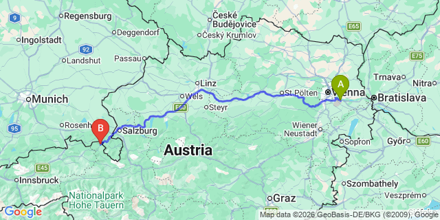 Map: Vienna Airport (VIE) to Unken