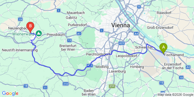 Map: Vienna Airport (VIE) to Unter Oberndorf