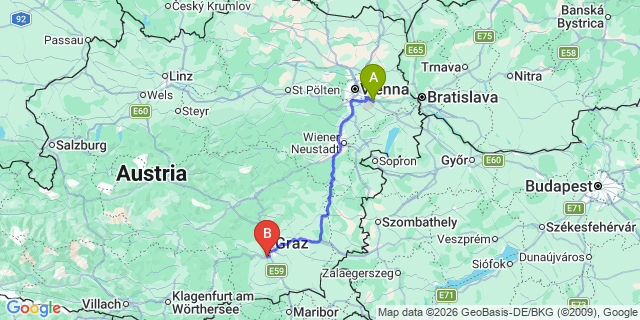 Map: Vienna Airport (VIE) to Unterpremstätten