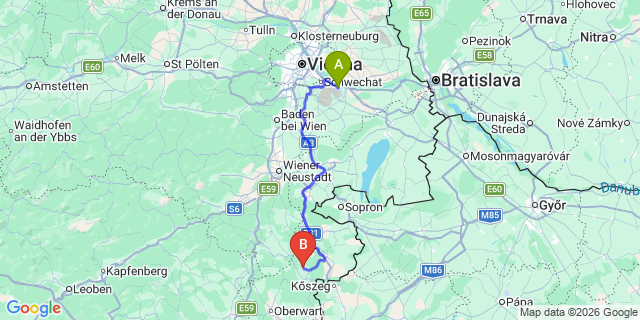 Map: Vienna Airport (VIE) to Unterrabnitz-Schwendgraben