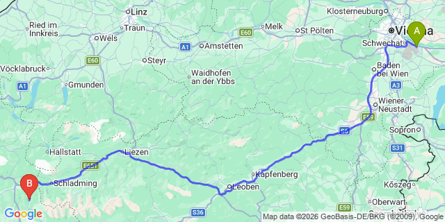 Map: Vienna Airport (VIE) to Untertauern