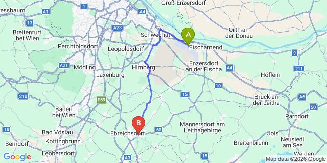 Map: Vienna Airport (VIE) to Unterwaltersdorf