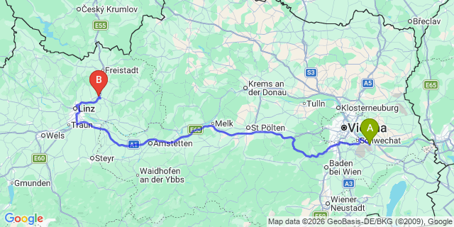Map: Vienna Airport (VIE) to Unterweitersdorf