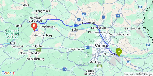 Map: Vienna Airport (VIE) to Unterwölbling