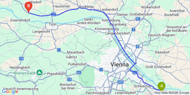 Map: Vienna Airport (VIE) to Utzenlaa