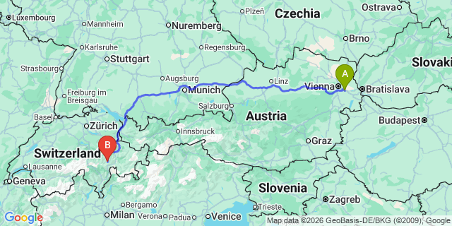 Map: Vienna Airport (VIE) to Vals