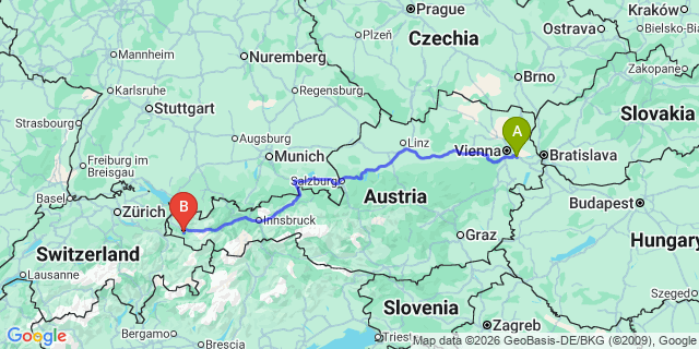 Map: Vienna Airport (VIE) to Vandans