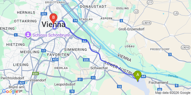 Map: Vienna Airport (VIE) to Vienna city (all areas)