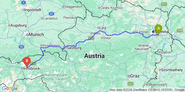 Map: Vienna Airport (VIE) to Volders