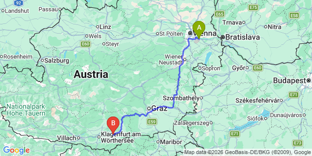 Map: Vienna Airport (VIE) to Völkermarkt