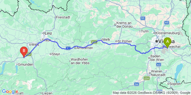 Map: Vienna Airport (VIE) to Vorchdorf