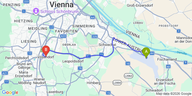 Map: Vienna Airport (VIE) to Vösendorf