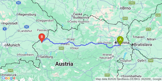 Map: Vienna Airport (VIE) to Waasen