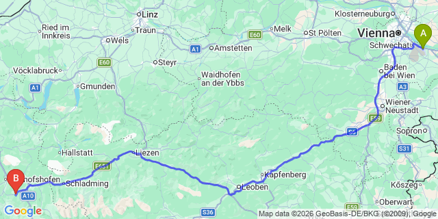 Map: Vienna Airport (VIE) to Wagrain