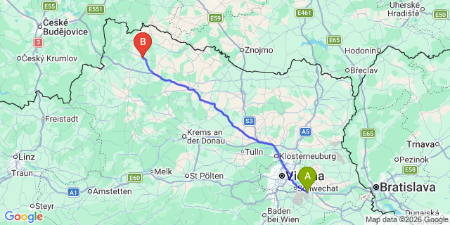 Map: Vienna Airport (VIE) to Waidhofen an der Thaya
