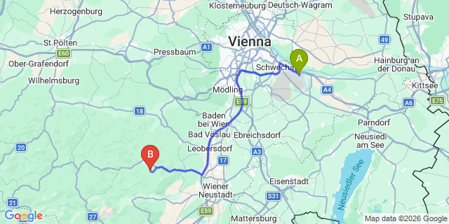 Map: Vienna Airport (VIE) to Waidmannsfeld