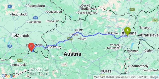 Map: Vienna Airport (VIE) to Walchsee