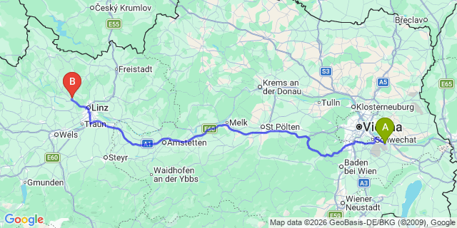 Map: Vienna Airport (VIE) to Walding