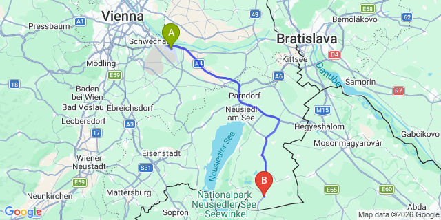 Map: Vienna Airport (VIE) to Wallern im Burgenland