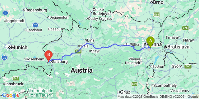 Map: Vienna Airport (VIE) to Wals-Siezenheim