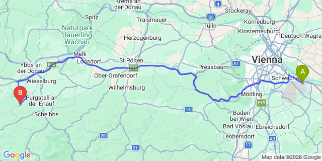 Map: Vienna Airport (VIE) to Wang