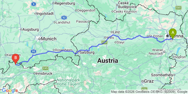 Map: Vienna Airport (VIE) to Wangle