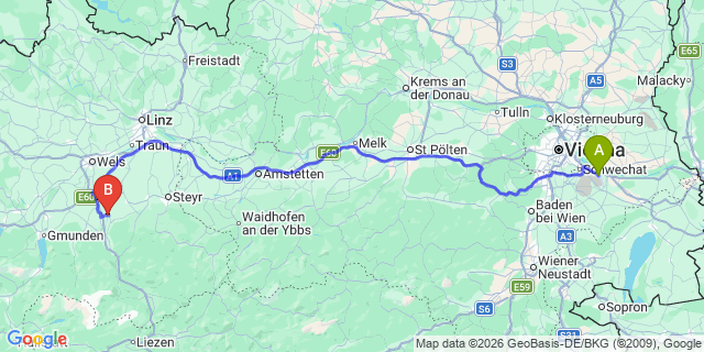 Map: Vienna Airport (VIE) to Wartberg an der Krems