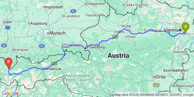 Map: Vienna Airport (VIE) to Warth