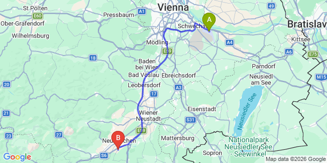 Map: Vienna Airport (VIE) to Wartmannstetten