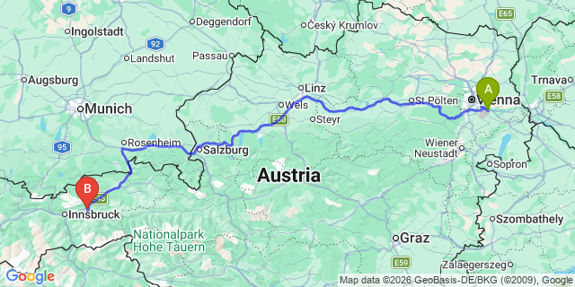 Map: Vienna Airport (VIE) to Weerberg