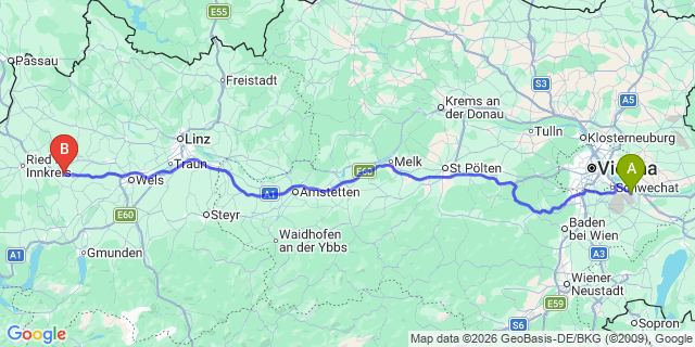 Map: Vienna Airport (VIE) to Weibern