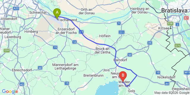 Map: Vienna Airport (VIE) to Weiden am See
