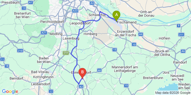 Map: Vienna Airport (VIE) to Weigelsdorf