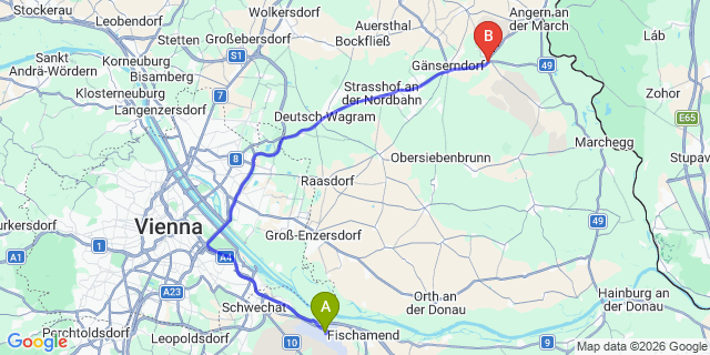Map: Vienna Airport (VIE) to Weikendorf