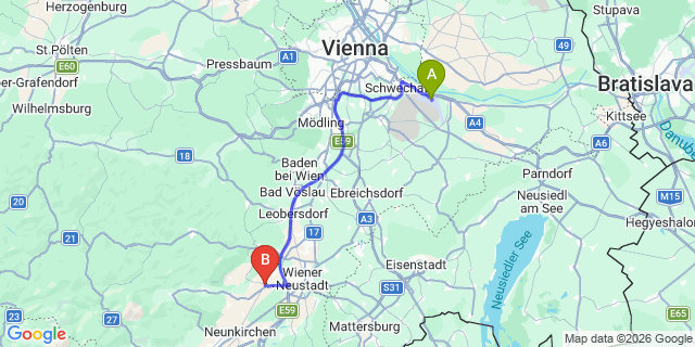 Map: Vienna Airport (VIE) to Weikersdorf