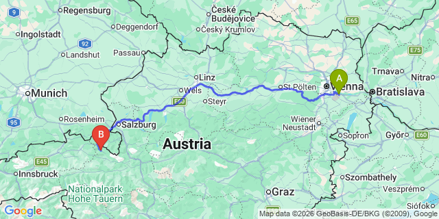 Map: Vienna Airport (VIE) to Weißbach bei Lofer
