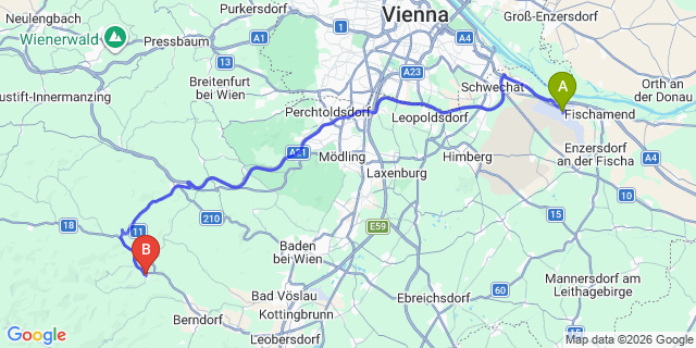 Map: Vienna Airport (VIE) to Weißenbach an der Triesting
