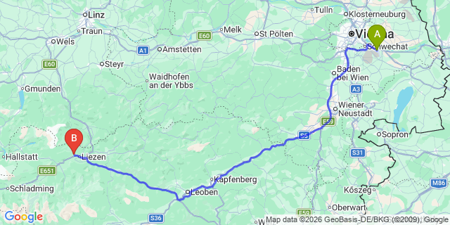 Map: Vienna Airport (VIE) to Weißenbach bei Liezen