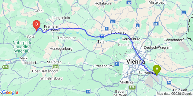 Map: Vienna Airport (VIE) to Weissenkirchen in der Wachau
