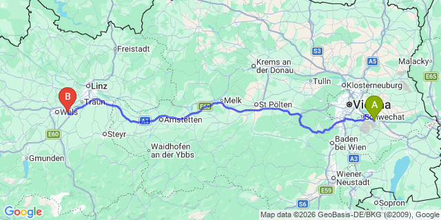 Map: Vienna Airport (VIE) to Weißkirchen an der Traun