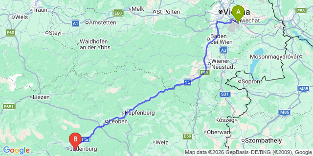 Map: Vienna Airport (VIE) to Weißkirchen in Steiermark